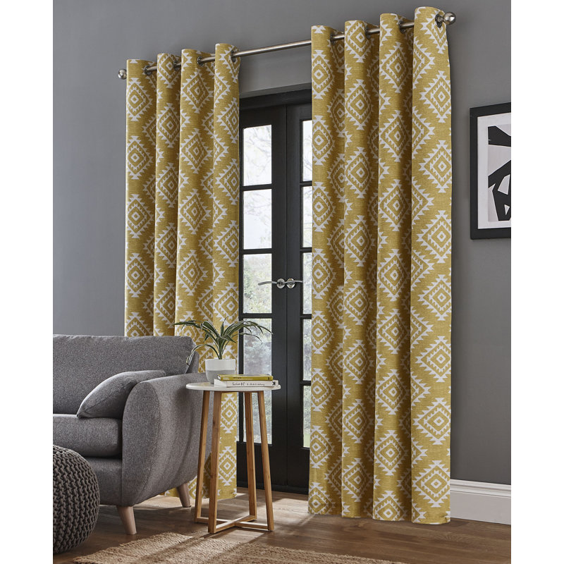 Aztec Eyelet Room Darkening Curtains, 168 W x 183 D cm, Silver