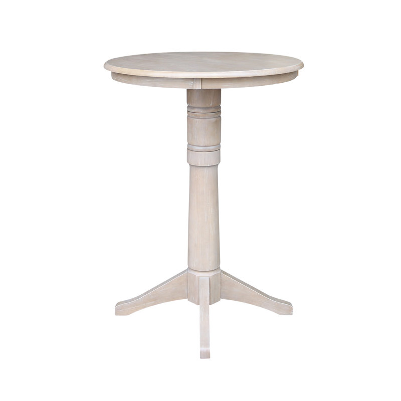 Craighead Bar Height Solid Wood Pedestal Dining Table, 41.9" H x 30" L x 30" W, Washed Gray Taupe