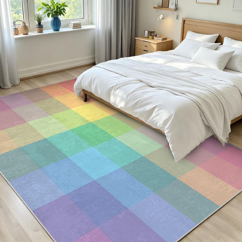 Clear Color Pastel Rainbow Abstract Art Blue Colorful Colors Colour Fabric Machine Washable Indoor Area Rug