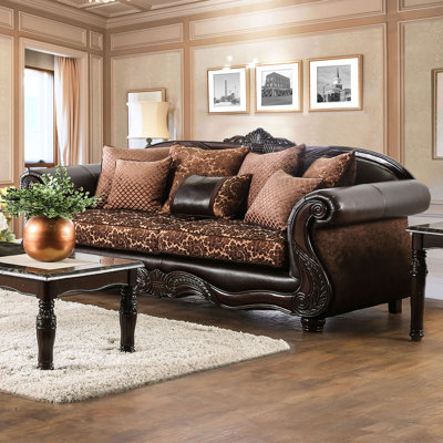 96" W Traditional Sofa, Brown/Espresso