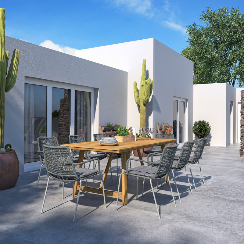 Anautica 8 - Person Eucalyptus Solid Wood Patio Dining Set Rectangular Table