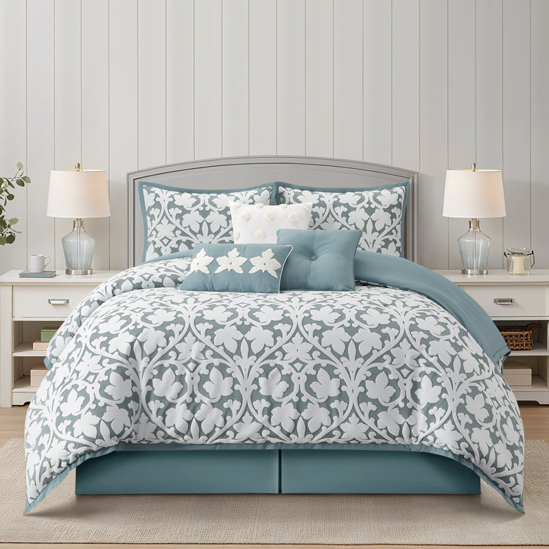 Ensemble d'édredon 7 pièces Adoria, Édredon de très grande taille et 6 pièces suppl, Bleu