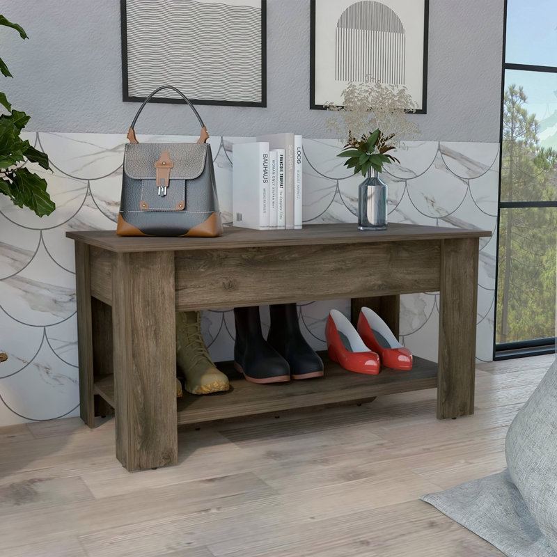 Austin Storage Table, One Extendable Table Shelf, Four Legs, Lower Shelf -Light Oak / White, White/Oak