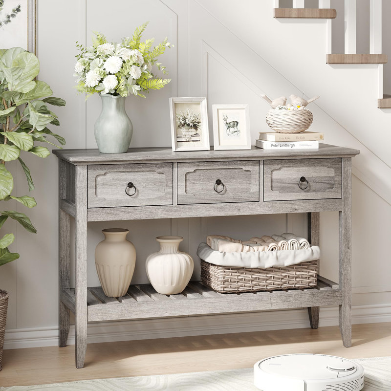 Rustic Entryway Table With Large Storage Space, Grey, Grey