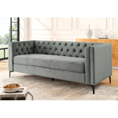 78"" Mid Century Modern Velvet Luxury Chesterfield Sofa -  House of HamptonÂ®, 7A53D20F942240398BAE9DFC925AC16A