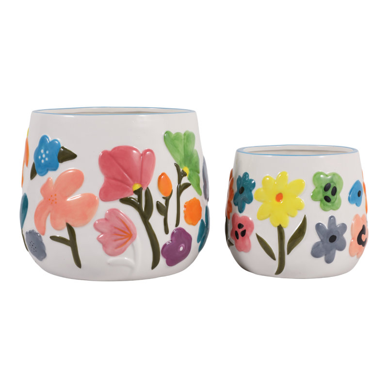 Ensemble de pots de fleurs en céramique embossés pour la décoration intérieure - pots de fleurs d'intérieur pour le salon et la terrasse - ensemble de 2, 8 ", 6"