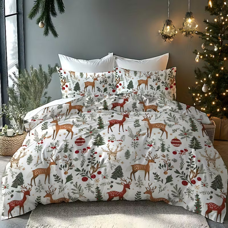 Ensemble de literie Orylavena à carreaux patchwork de Noël en microfibre avec 2 taies d'oreiller, taille pleine (garnitures non comprises)