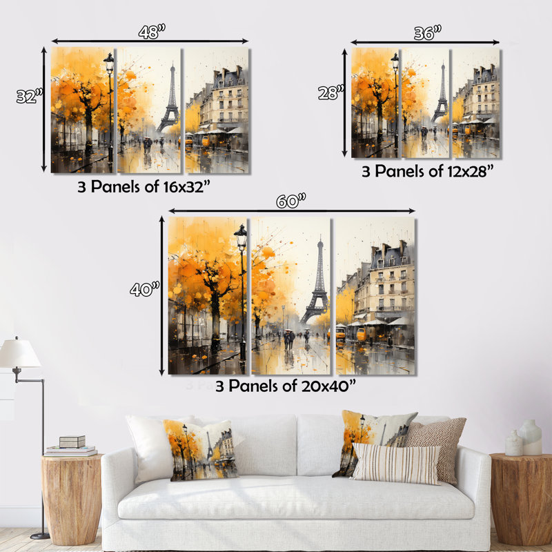 Jaune et gris, art de rue parisien - art mural Paris, H 12 po x l 20 po, Cadre flottant brun