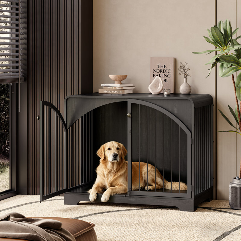 Meuble de 40 po en forme de cage en bois pour chien, table de bout pour chenil robuste pour petits et grands chiens, facile à assembler, noir