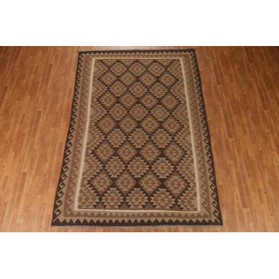 Tapis rouge / brun en laine nouée à la main de conception unique 6 pi 11 po x 9 pi 6 po New Age