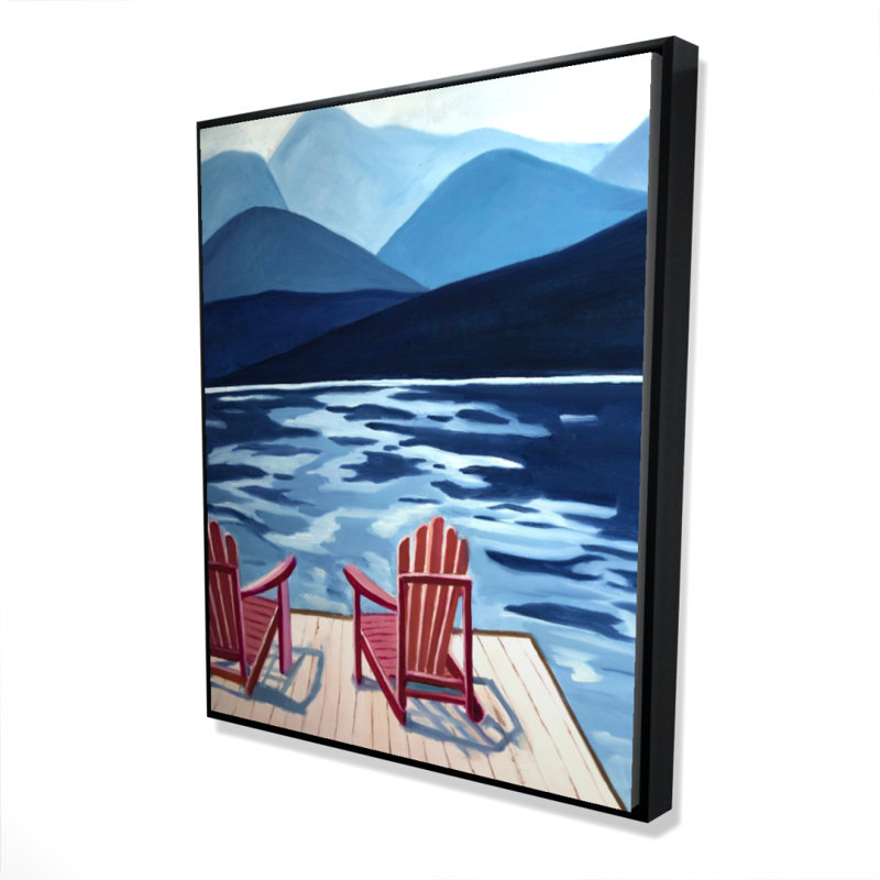 Lake, Dock, Mountains And Chairs Print On Canvas, H 60 po x l 48 po