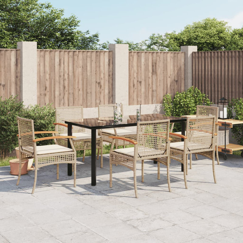 Hokku Designs 5 Piece Patio Dining Set With Cushions Beige Poly Rattan, Beige/Beige, 6, 29.1" H x 31.5" W x 63" L