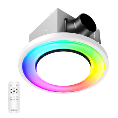 Akicon Bathroom Exhaust Fan with RGB LED Mode, 110 CFM 1.5 Sone Quiet Bathroom Vent Fan with 3CCT Light & Nightlight, Remote Control, No Wall Switch Needed