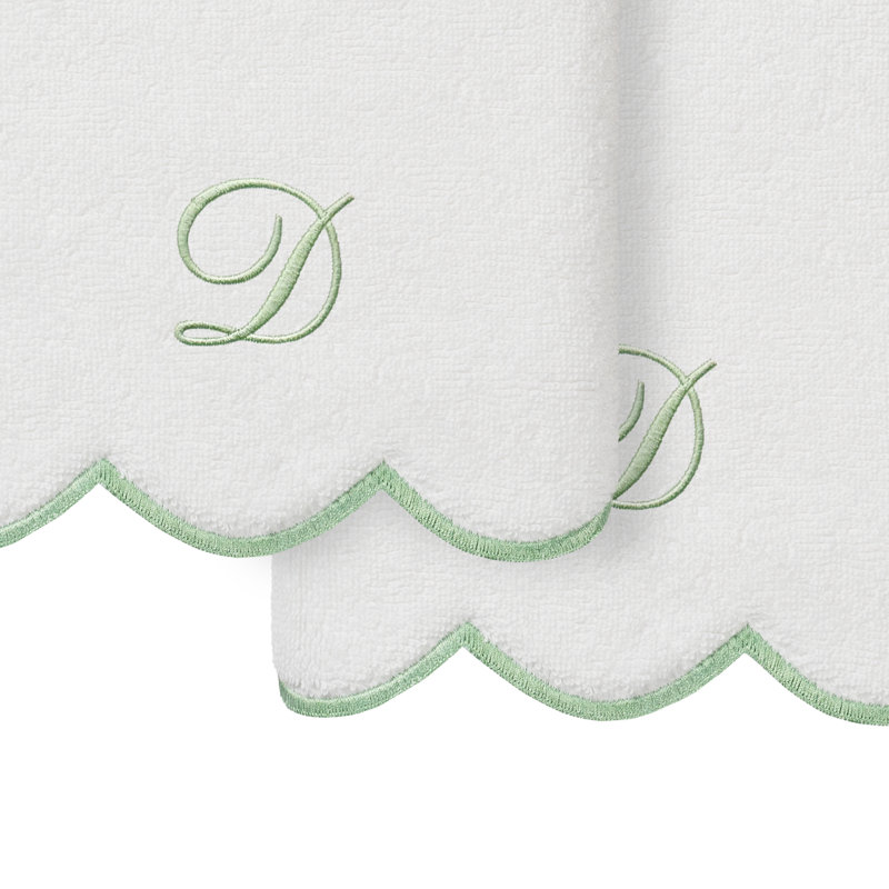 Ensemble de serviettes à main personnalisables 2 pièces Linorn Home Textiles 100% coton turc ADORNIA, D, Blanc/vert