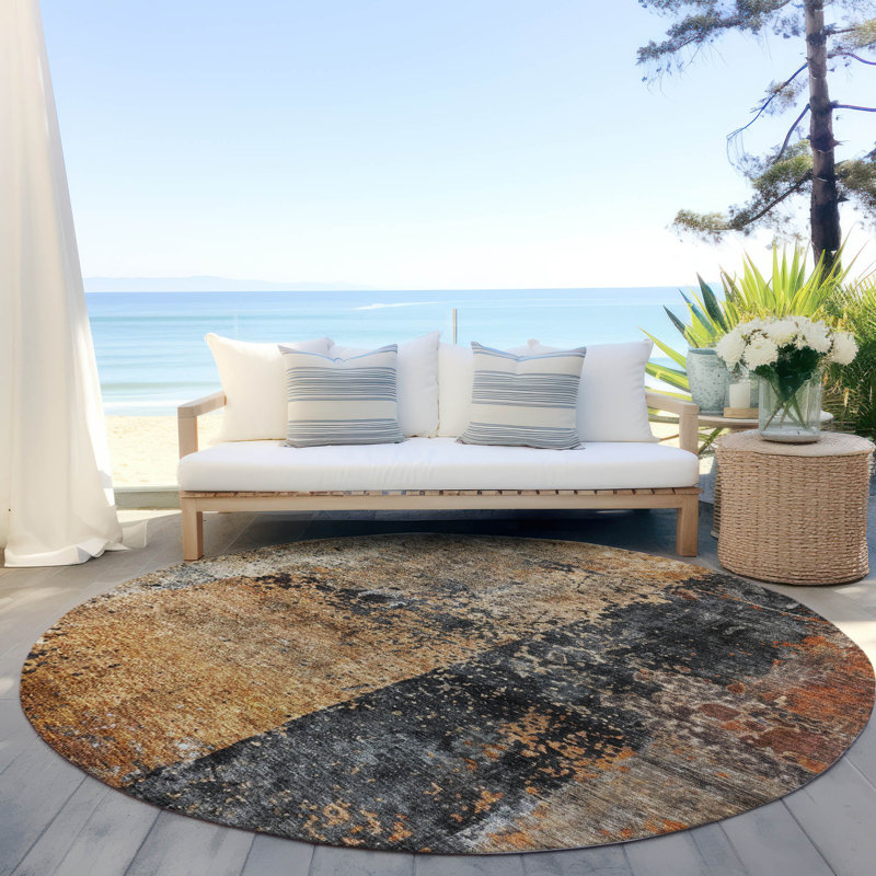 Machine Washable Indoor/Outdoor Cicel ACN1205 Copper Rug, Round 8'