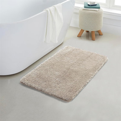 Ensemble de tapis de salle de bain en microfibre beige 17 po x 24 po - Tapis de bain épais et antidérapant, lavable à la machine, pour plancher de salle de bain, baignoire et douche