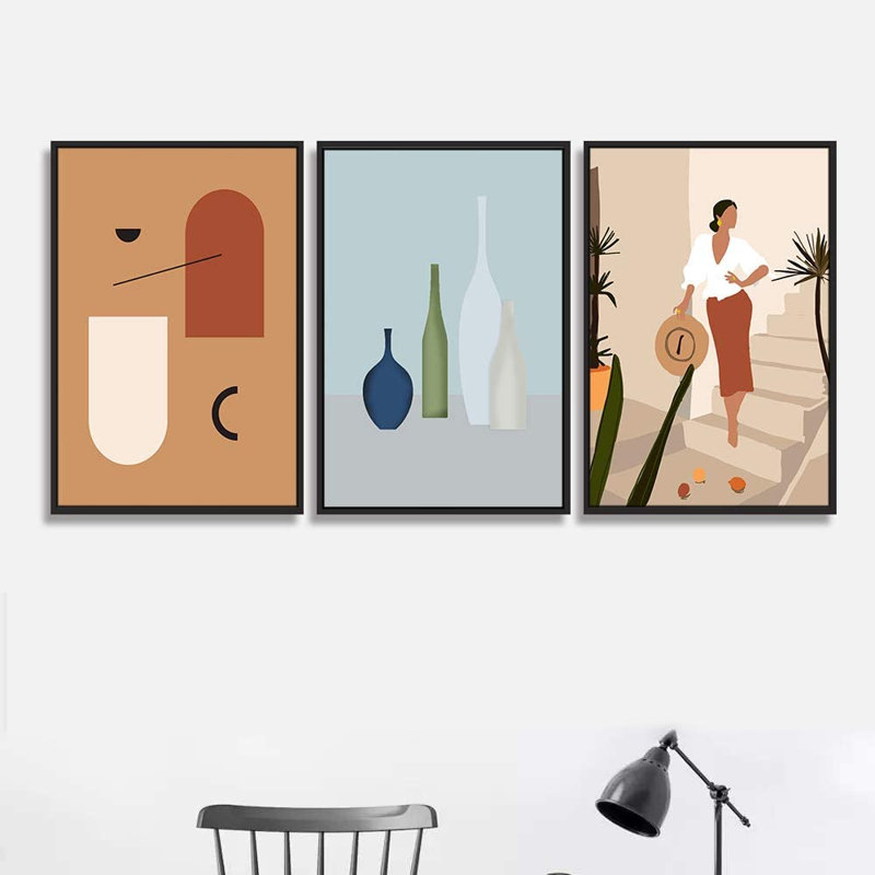 3 pièces, cadre flottant, impression sur toile, Noir, H 24 po x l 48 po x P 1,5 po