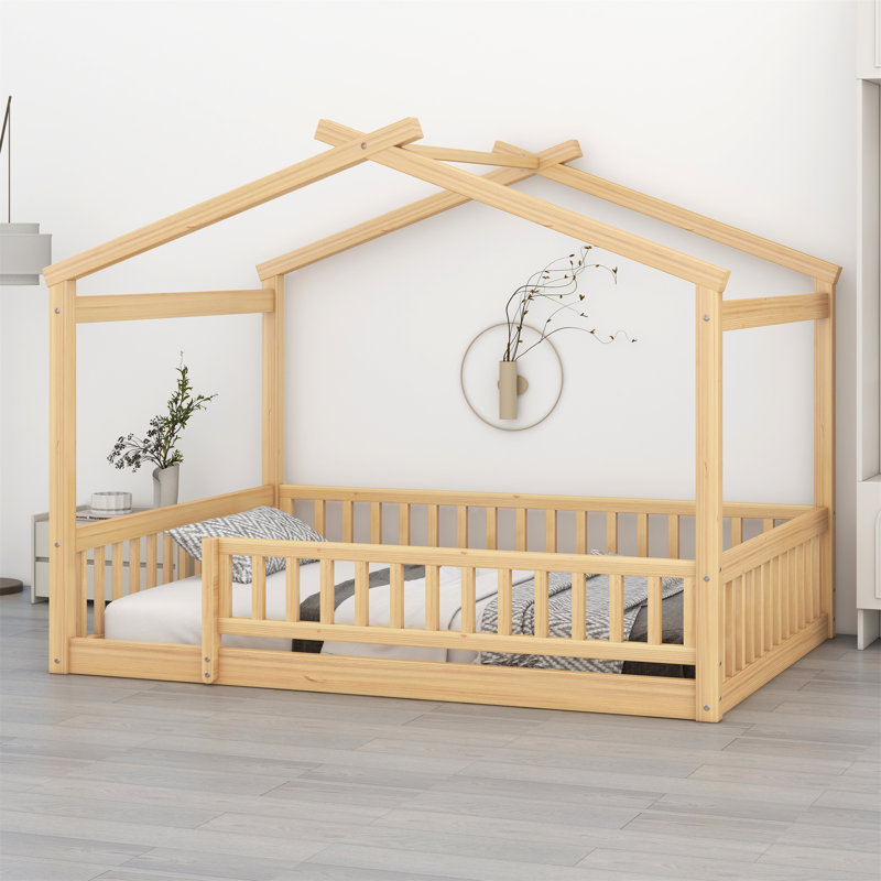 Cadre de lit en bois avec clôture, Naturel