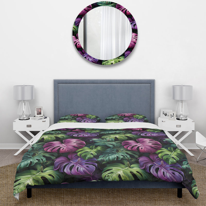 Ensemble de housse de couette Monstera Enchantment, Housse de couette pour grand lit et 2 taies décor