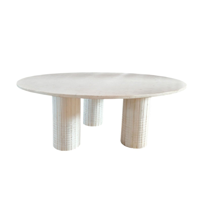 Table basse ronde en marbre véritable Astoria, blanc