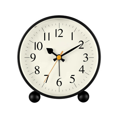 4.5" Vintage Retro Analog Alarm Clock, Super Silent Non Ticking Small Clock With Manual Light, Snooze, Battery Operated, For Living Room, Bedroom, Bedside, Desk(Black)