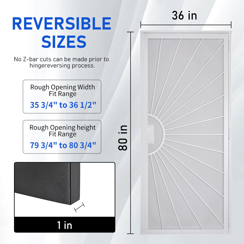 Portes grillagées de sécurité en acier 36 po x 80 po Grisham, Blanc