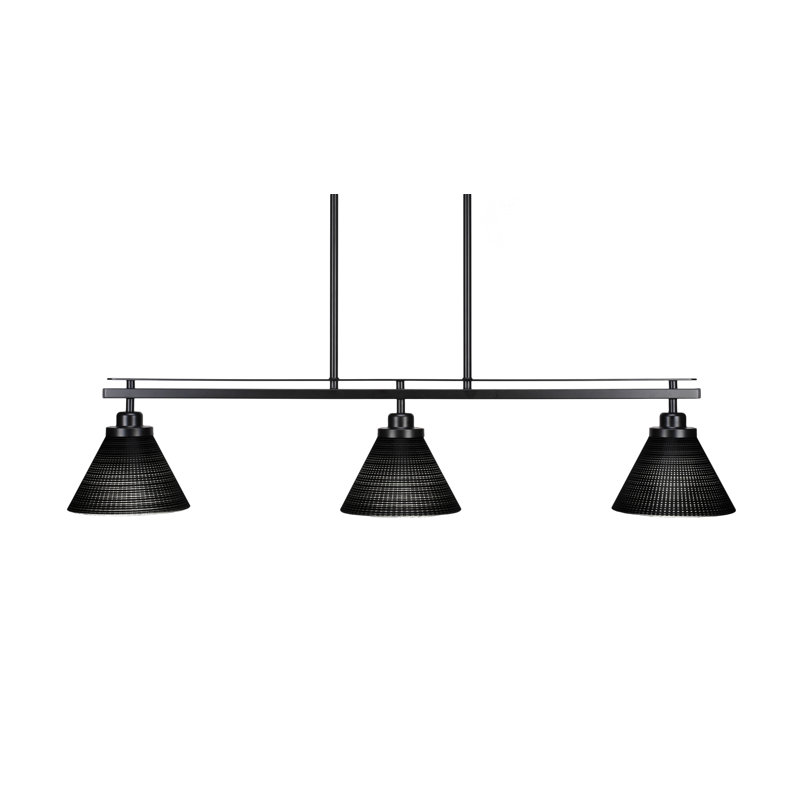Waldemar 3 Light Island Light Shown In Matte Black Finish With 7" Black Matrix Glass