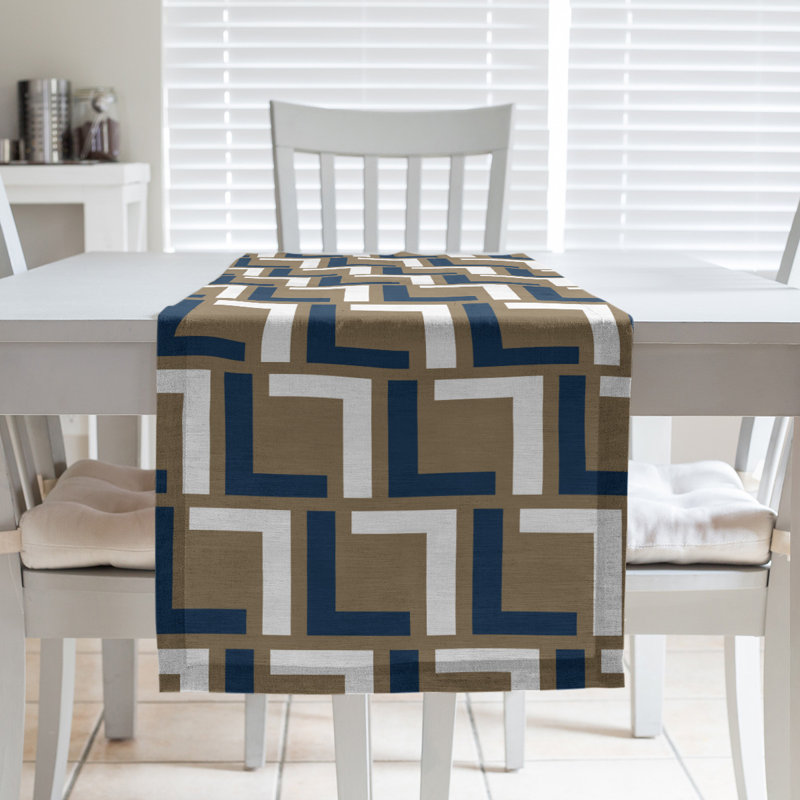 Chemin de table Carolina, 72 po x 16 po, polyester, Bleu millénaire / blanc / or nouveau siècle