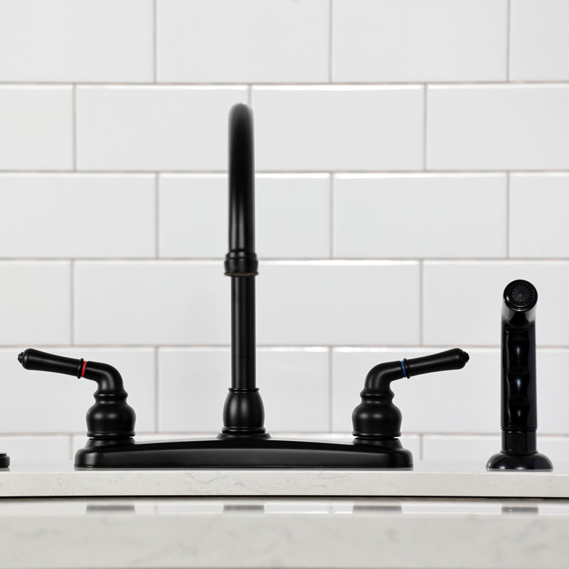 Kingston Brass Magellan Two-Handle 4-Hole 8" Centerset Kitchen Faucet with Side Sprayer, Matte Black