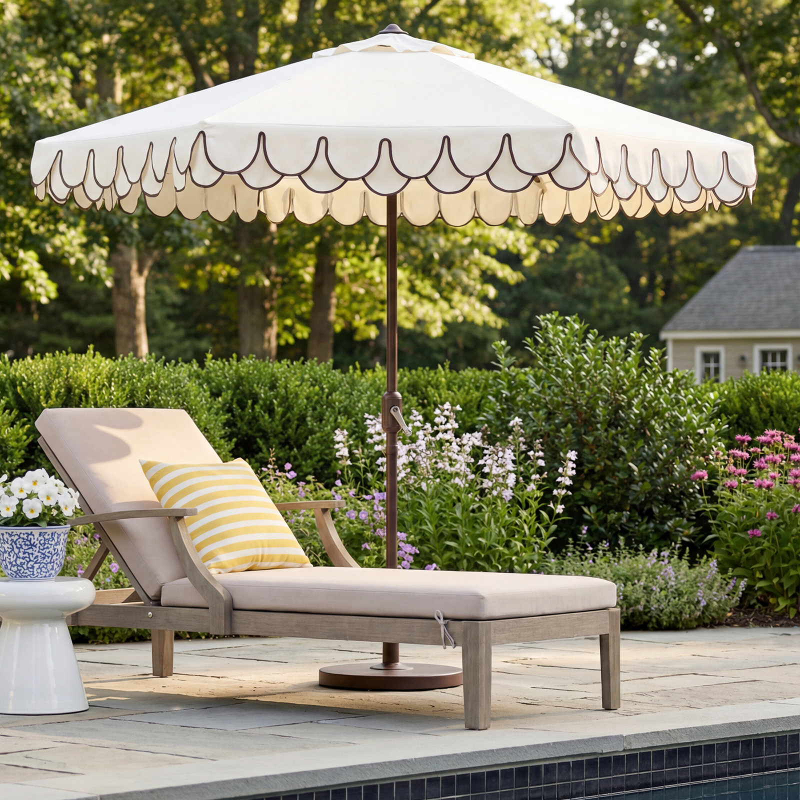 Iago Outdoor Umbrella, Ivory/Black, Brown