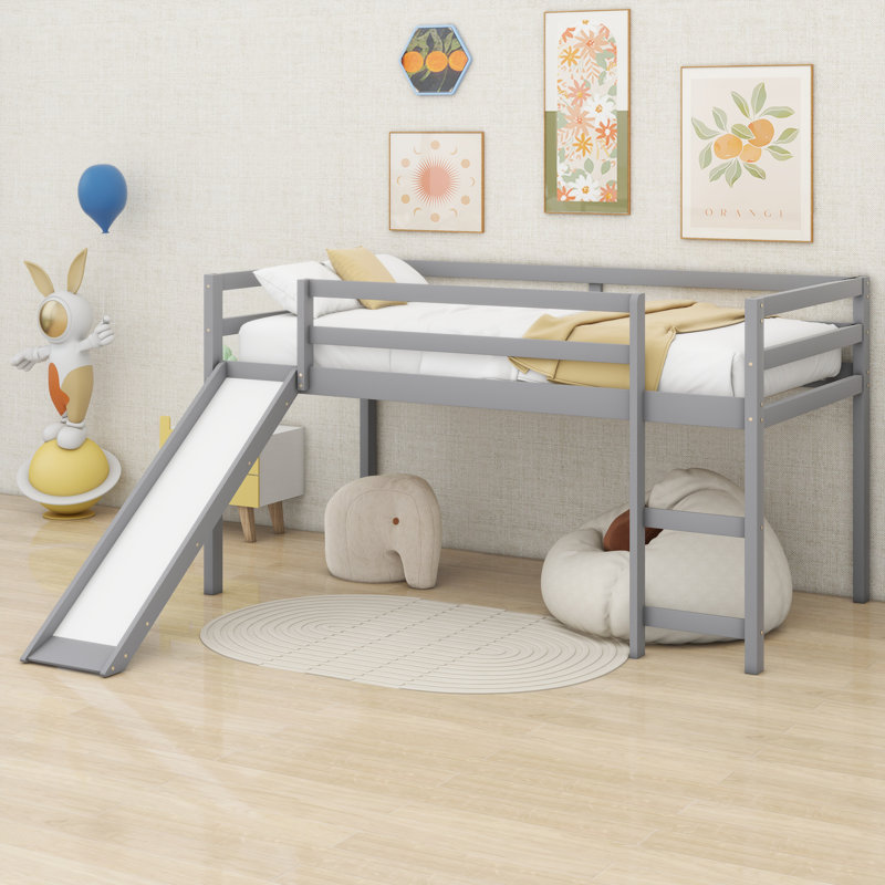 Lit mezzanine simple Jayci Kids, gris