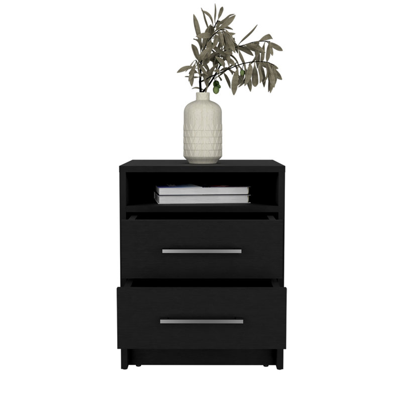 Nightstand Cartiz, Two Drawers, Black Wengue Finish, Black