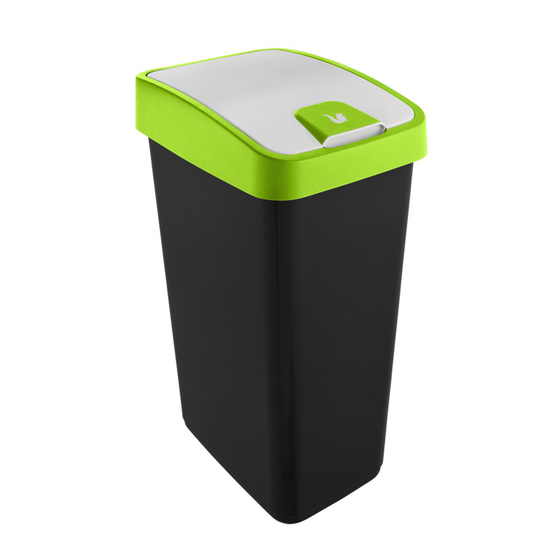 Keeeper waste bin with flip lid, Black/Green, 6.60, 47.50" H x 24" W x 39.50" D