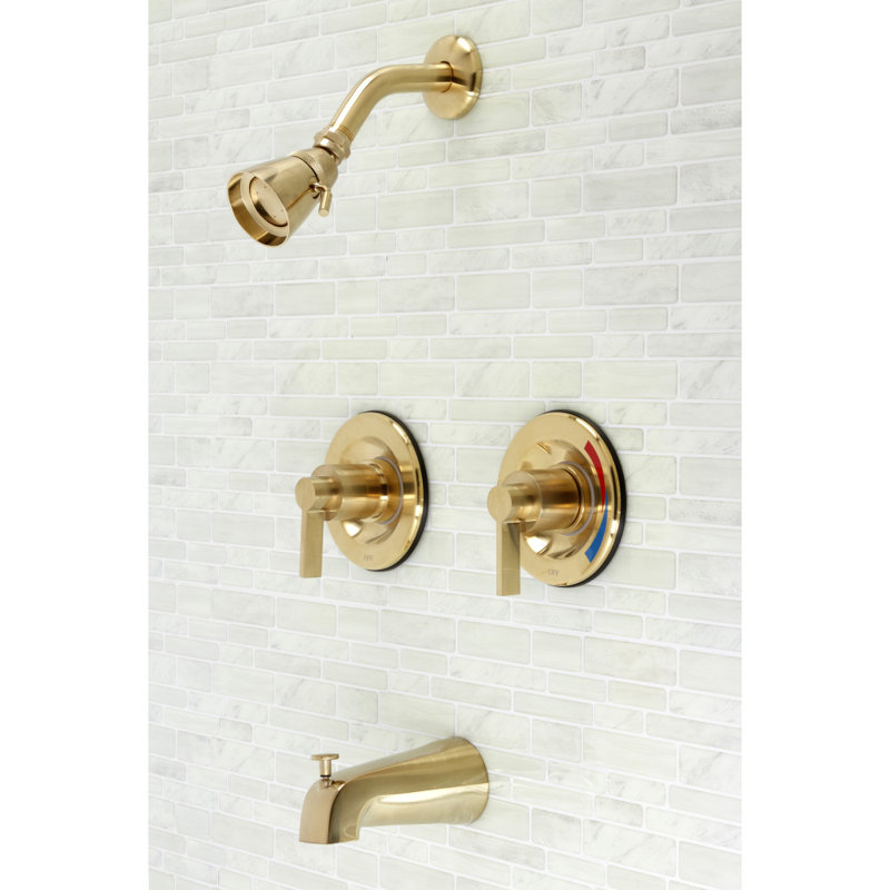 Kingston Brass NuvoFusion Double-Handle Pressure Balanced Tub and Shower Faucet, Brushed Brass