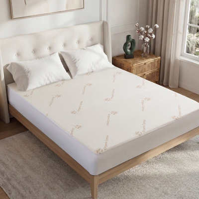 King Size Mattress Protector Waterproof, Organic Cotton Surface Mattress Cover Noiseless & Breathable Mattress Pad, Deep Pocket Fitted Design