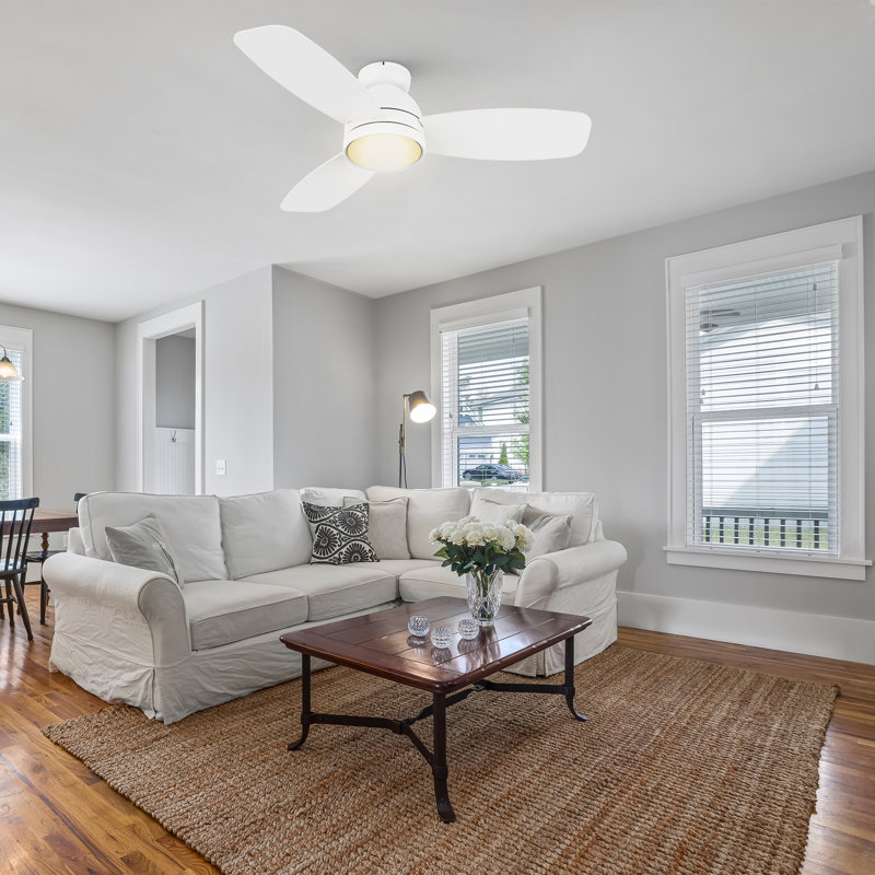Ventilateur de plafond encastré moderne à 3 pales 44 "avec lumière Irme , Blanc, Blanc
