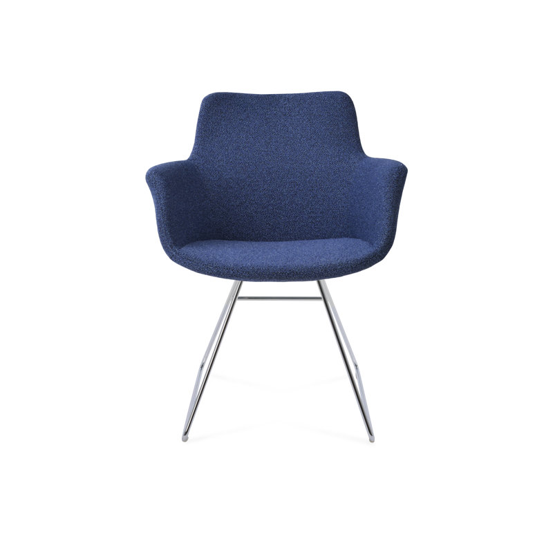 Bottega 18'' H Upholstered Metal Armchair, Blue/Black, Chrome