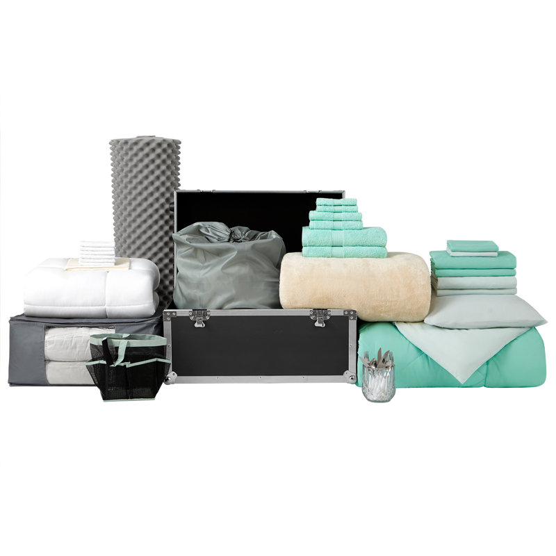 DormCo 42 Piece Complete College Dorm Reversible Bedding Package, Hint of Mint/Yucca