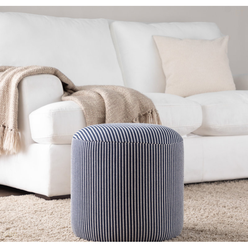 Pouf rond en tissu tricoté bleu et blanc par Lumisource, Bleu / blanc