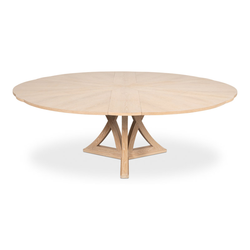 Casual Round Solid Oak Dining Table, Bleached Oak, 30"H x 64"L x 64"W