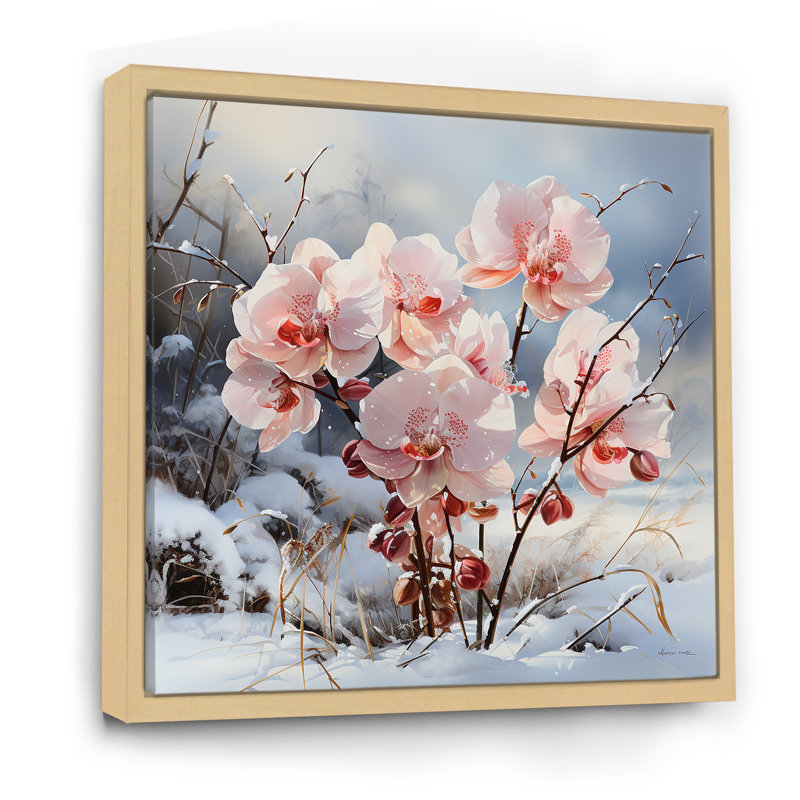 Charme d'orchidées roses en hiver, Cadre naturel flottant, H 30 po x l 30 po x P 1 po
