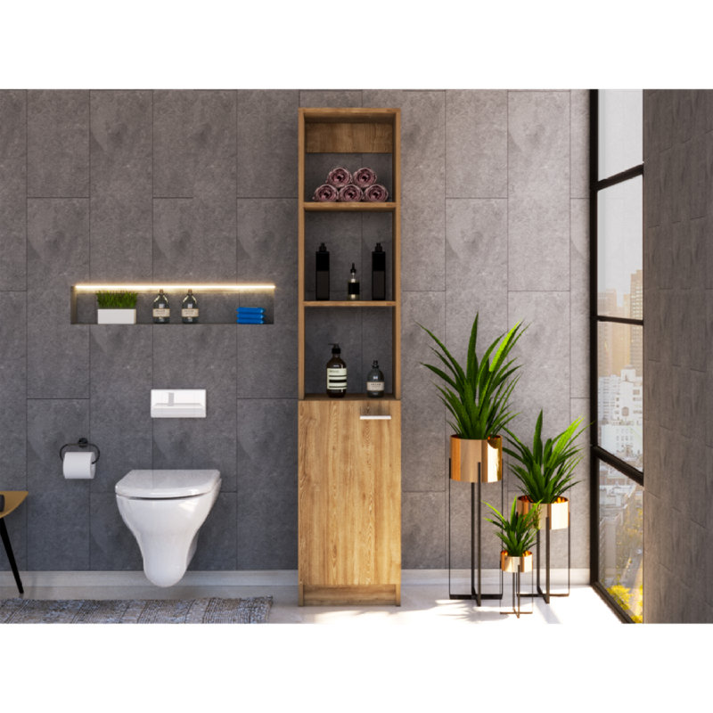 Armoire à linge Emmett, deux tablettes intérieures, Naturel, H 63,84 po x l 10,44 po x P 13,07 po