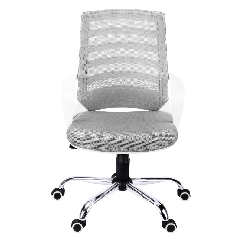 Chaise ergonomique pour bureau d'ordinateur, hauteur et angle réglables, pivotante, filet gris, métal avec siège, filet, base 5, look contemporain