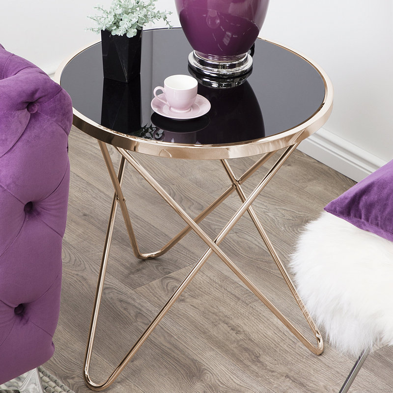 Krista Glass Top Cross Legs End Table, Black/Gold