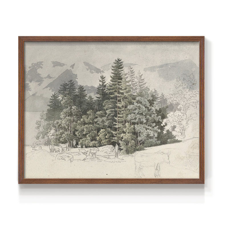 Paysages rétro-CCXV-reproduction encadrée, H 11 po x l 14 po, Noyer