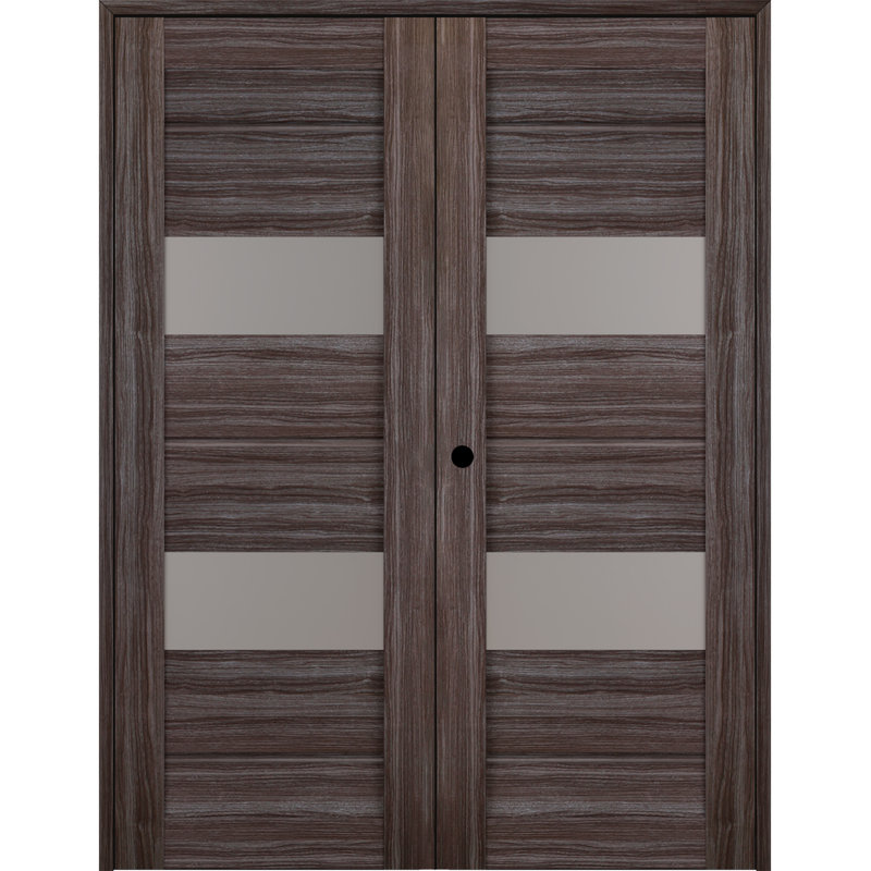 Portes françaises pré-finies en bois massif manufacturé à panneaux, 47,75 po x 79,37 po, Chêne gris, À droite
