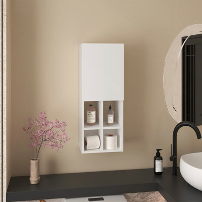 Armoire de toilette murale Niwot, une porte, organisateur pour articles de toilette et serviettes, blanc