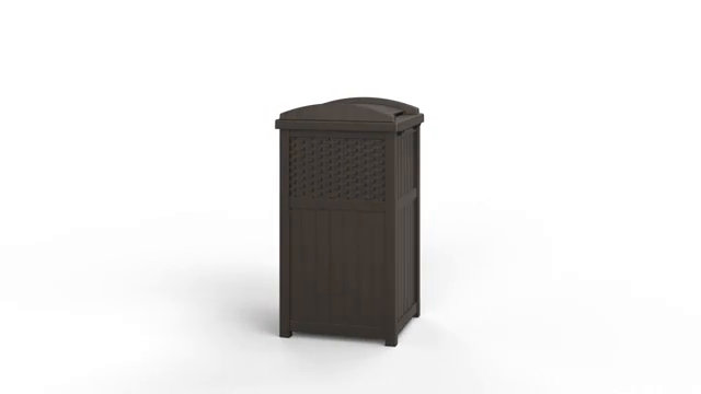Dark Taupe Wicker-Style Plastic Outdoor Trash Can with Lid