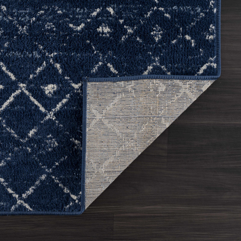 Tapis bleu marine / blanc Dounia, Rectangle 6 pi 7 po x 9 pi