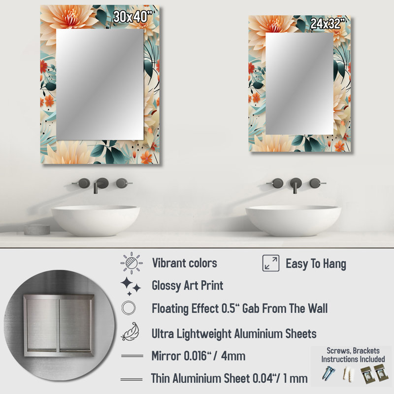 Joannie couleurs pastel éclectique collage floral - miroir décoratif éclectique, miroir mural bohème, impression d'art en métal